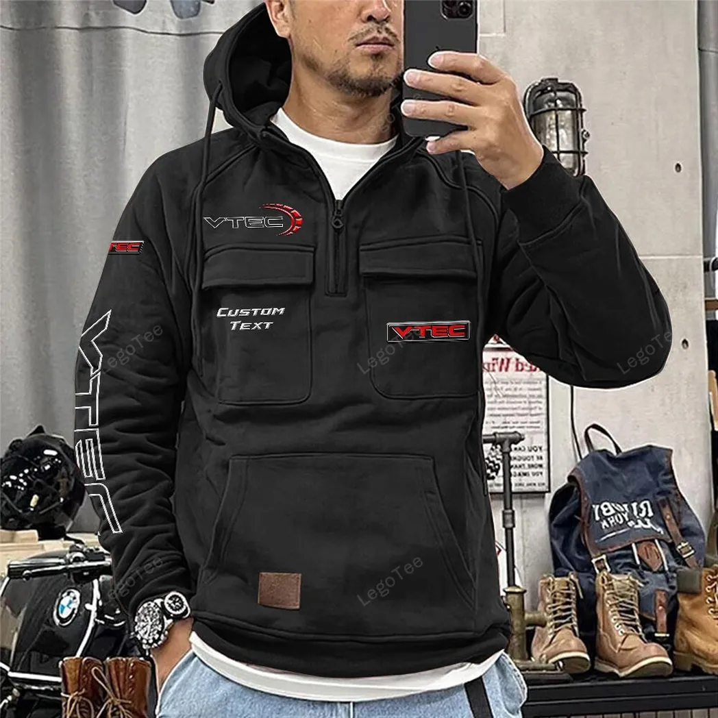 VTEC Honda Tactical Quarter Zip Hoodie CAR106021525040, Gifts For Men, Him, Husband, Boyfriend - Black