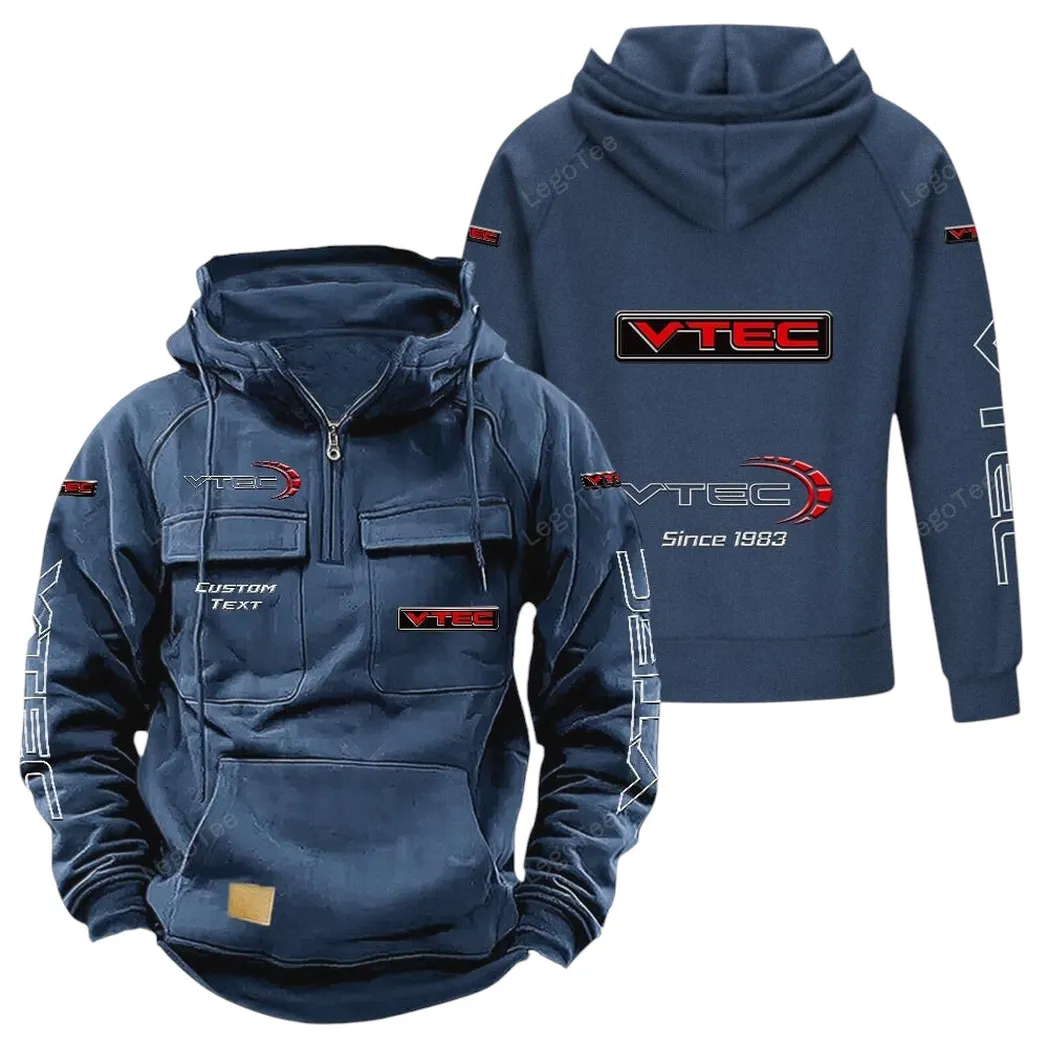VTEC Honda Tactical Quarter Zip Hoodie, Gift For VTEC Honda Lovers, Gift For Him, Husband, Boyfriend - Dark Blue CAR96021425743-3