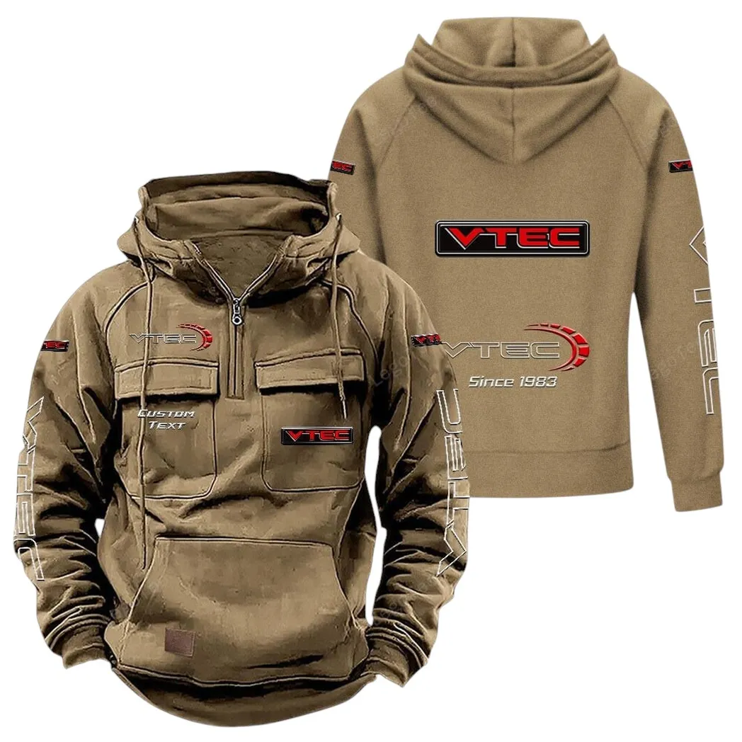 VTEC Honda Tactical Quarter Zip Hoodie, Gift For VTEC Honda Lovers, Gift For Him, Husband, Boyfriend - Khaki CAR96021425743-4