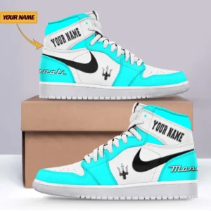 Maserati Air Jordan 1 High Sneakers, Nike Sneaker For Maserati Lovers CAR317032425681 - Cyan