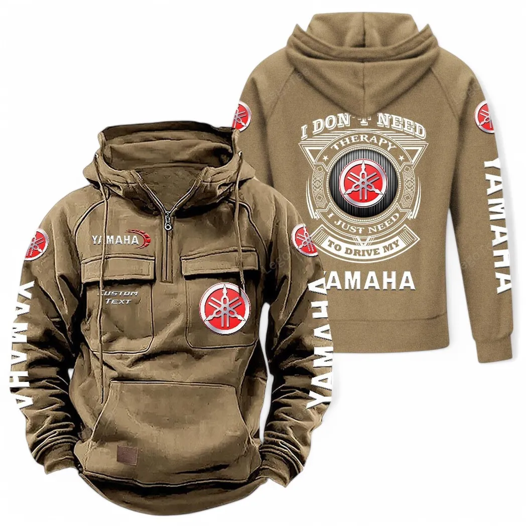 Yamaha Tactical Quarter Zip Hoodie CAR106021525021, Gifts For Men, Him, Husband, Boyfriend - Khaki