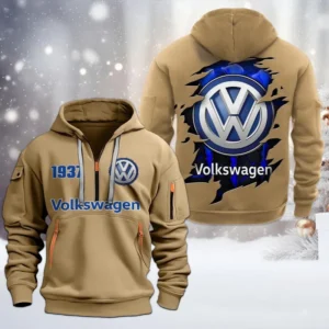 Volkswagen Half Zip Hoodie, All Over Print Half Zip Hoodies For Men CAR198032725 - Khaki