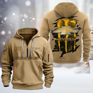 Chevrolet Half Zip Hoodie, All Over Print Half Zip Hoodies For Men CAR198032727 - Khaki