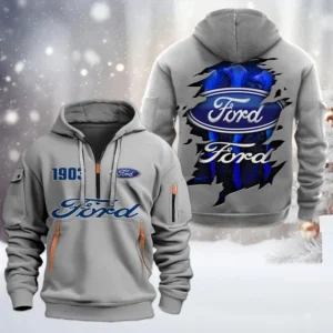 Ford Half Zip Hoodie, All Over Print Half Zip Hoodies For Men CAR198032728 - Gray