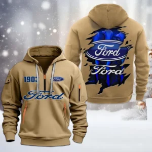 Ford Half Zip Hoodie, All Over Print Half Zip Hoodies For Men CAR198032728 - Khaki