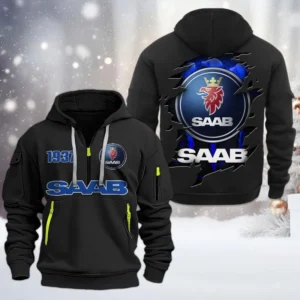 Saab Half Zip Hoodie, All Over Print Half Zip Hoodies For Men CAR198032734 - Black