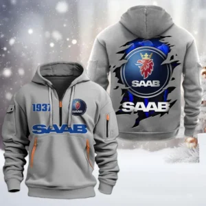 Saab Half Zip Hoodie, All Over Print Half Zip Hoodies For Men CAR198032734 - Gray