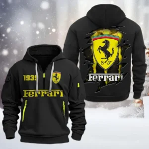 Ferrari Half Zip Hoodie, All Over Print Half Zip Hoodies For Men CAR198032740 - Black