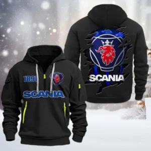 Scania Half Zip Hoodie, All Over Print Half Zip Hoodies For Men CAR198032743 - Black