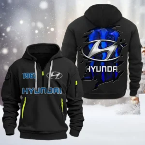 Hyundai Half Zip Hoodie, All Over Print Half Zip Hoodies For Men CAR198032747 - Black