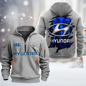 Hyundai Half Zip Hoodie, All Over Print Half Zip Hoodies For Men CAR198032747 - Gray