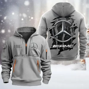 AMG Half Zip Hoodie, All Over Print Half Zip Hoodies For Men CAR198032748 - Gray