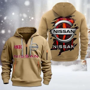 Nissan Half Zip Hoodie, All Over Print Half Zip Hoodies For Men CAR198032752 - Khaki