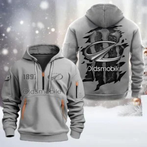 Oldsmobile Half Zip Hoodie, All Over Print Half Zip Hoodies For Men CAR198032754 - Gray