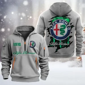 Alfa Romeo Half Zip Hoodie, All Over Print Half Zip Hoodies For Men CAR198032759 - Gray
