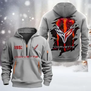 Chevrolet Corvette Half Zip Hoodie, All Over Print Half Zip Hoodies For Men CAR198032761 - Gray