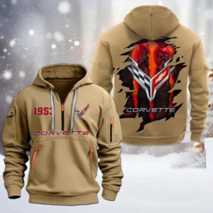 Chevrolet Corvette Half Zip Hoodie, All Over Print Half Zip Hoodies For Men CAR198032761 - Khaki