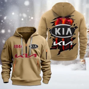 Kia Half Zip Hoodie, All Over Print Half Zip Hoodies For Men CAR198032762 - Khaki