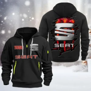 Seat Half Zip Hoodie, All Over Print Half Zip Hoodies For Men CAR198032764 - Black