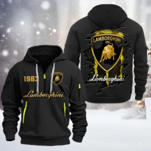 Lamborghini Half Zip Hoodie, All Over Print Half Zip Hoodies For Men CAR198032766 - Black