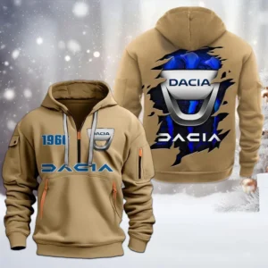 Dacia Half Zip Hoodie, All Over Print Half Zip Hoodies For Men CAR198032768 - Khaki