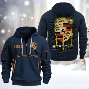 Porsche Half Zip Hoodie, All Over Print Half Zip Hoodies For Men CAR198032770 - Navy
