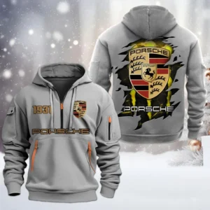 Porsche Half Zip Hoodie, All Over Print Half Zip Hoodies For Men CAR198032770 - Gray