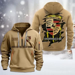 Porsche Half Zip Hoodie, All Over Print Half Zip Hoodies For Men CAR198032770 - Khaki