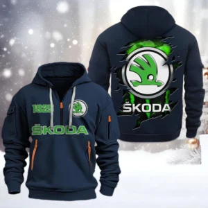 Skoda Half Zip Hoodie, All Over Print Half Zip Hoodies For Men CAR198032771 - Navy