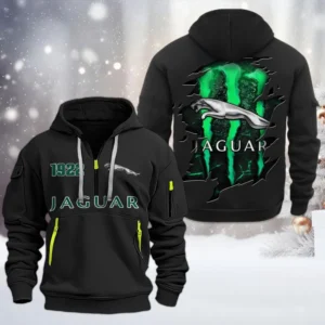 Jaguar Half Zip Hoodie, All Over Print Half Zip Hoodies For Men CAR198032778 - Black