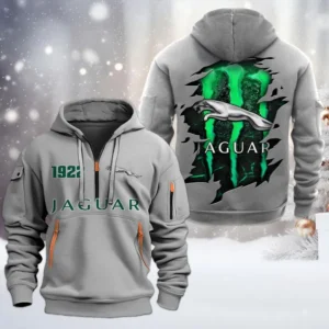 Jaguar Half Zip Hoodie, All Over Print Half Zip Hoodies For Men CAR198032778 - Gray