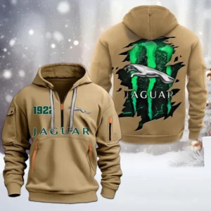 Jaguar Half Zip Hoodie, All Over Print Half Zip Hoodies For Men CAR198032778 - Khaki
