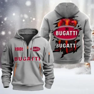 Bugatti Half Zip Hoodie, All Over Print Half Zip Hoodies For Men CAR198032780 - Gray