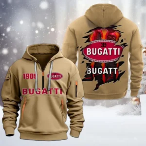 Bugatti Half Zip Hoodie, All Over Print Half Zip Hoodies For Men CAR198032780 - Khaki