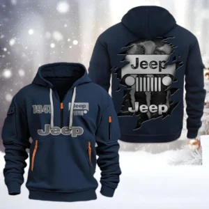 Jeep Half Zip Hoodie, All Over Print Half Zip Hoodies For Men CAR198032781 - Navy