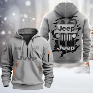 Jeep Half Zip Hoodie, All Over Print Half Zip Hoodies For Men CAR198032781 - Gray