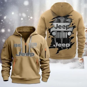 Jeep Half Zip Hoodie, All Over Print Half Zip Hoodies For Men CAR198032781 - Khaki