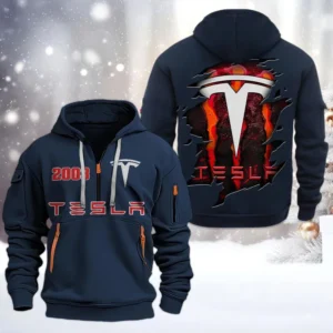 Tesla Half Zip Hoodie, All Over Print Half Zip Hoodies For Men CAR198032782 - Navy