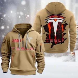Tesla Half Zip Hoodie, All Over Print Half Zip Hoodies For Men CAR198032782 - Khaki