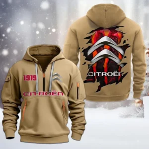 Citroen Half Zip Hoodie, All Over Print Half Zip Hoodies For Men CAR198032783 - Khaki