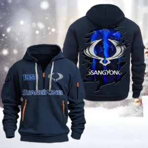 SsangYong Motor Half Zip Hoodie, All Over Print Half Zip Hoodies For Men CAR198032784 - Navy