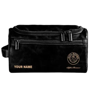 Alfa Romeo Leather Toiletry Bag, All Over Print Leather Toiletry Bag - Black CAR44005072515