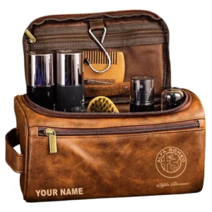 Alfa Romeo Leather Toiletry Bag, All Over Print Leather Toiletry Bag - Yellow Brown CAR44005072515