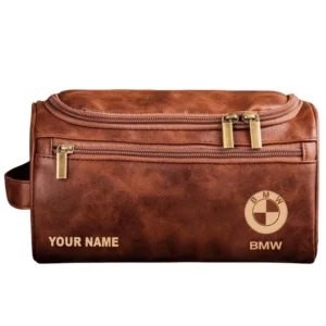 Bmw Leather Toiletry Bag, All Over Print Leather Toiletry Bag - Red Brown CAR44005072516