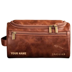 Jaguar Leather Toiletry Bag, All Over Print Leather Toiletry Bag - Red Brown CAR44005072520
