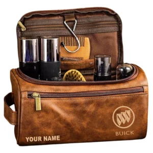 Buick Leather Toiletry Bag, All Over Print Leather Toiletry Bag - Yellow Brown CAR44005072527