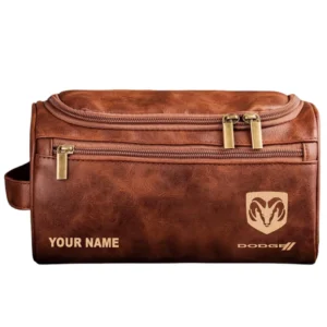 Dodge Leather Toiletry Bag, All Over Print Leather Toiletry Bag - Red Brown CAR44005072528