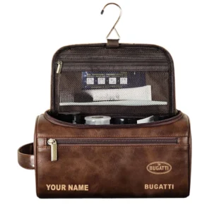 Bugatti Leather Toiletry Bag, All Over Print Leather Toiletry Bag - Dark Brown CAR44005072529