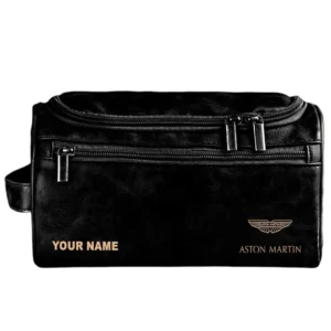 Aston Martin Leather Toiletry Bag, All Over Print Leather Toiletry Bag - Black CAR44005072531
