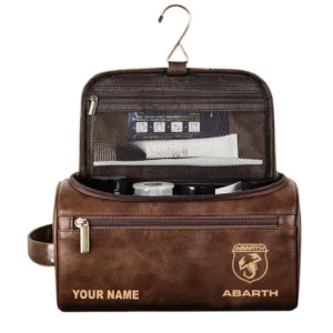 Abarth Leather Toiletry Bag, All Over Print Leather Toiletry Bag - Dark Brown CAR44005072533